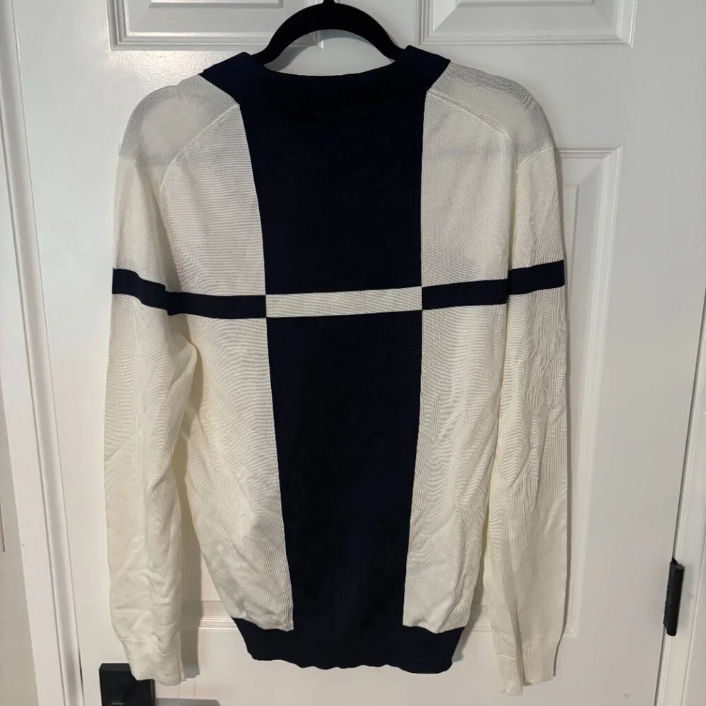 Reiss Colorblock Quarter Zip Sweater Navy Cream Retro Pullover Men’s Large